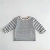 Ropa Infantil Estilo Coreano Primavera y Otoño Camisetas Interiores para Niñas Rayadas Cuello Redondo para Bebé Ropa Exterior Camisetas de Manga Larga Tops Casuales para Niños