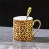 Taza de Cerámica de Lujo Ligero con Estampado de Leopardo Internacional Transfronterizo Taza de Desayuno Taza de Café Taza de Agua de Oficina Taza de Té con Cuchara