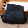 Jeans Slim Reto Masculino Azul Escuro Ultra-Fino Respirável Fresco Confortável Cintura Média Elástico Refrescante Verão 2026