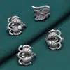 Plata de ley S925 hebilla de doble anzuelo de pez negro tinta hebilla de pez de la suerte vintage hebilla de cola de pulsera collar hecha a mano DIY