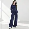 Conjunto de moletom com calça para mulheres, adequado para primavera, outono e inverno, com design de zíper e capuz, estilo solto e casual, e calça de perna larga, um conjunto de duas peças