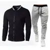 Novo Suéter com Gola Zíper Jaqueta Suéter Masculina Xadrez Cor Sólida Conjunto Cardigan