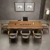 Juego de mesa de té grande y sillas de madera maciza para sala de estar, uso doméstico, una mesa y seis sillas, mesa de té de nuevo estilo chino, mesa de preparación de té para oficina