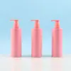 Botella rosa redonda de hombro plano de 250 ml para loción, mascota, cosmético, botella de leche corporal, suministros para tienda de ducha, subbotella de champú