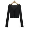 Cardigan Superior Protector Solar Delgado de Verano 2024 Tendencia de Moda para Mujer Sexy con Cordones Chal Color Sólido Blusa con Orejas de Madera