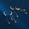Brincos de Franja Assimétricos em Forma de Lua Cravejados com Diamantes Estilo Coreano Ailuoqi S925 Prata Brincos Simples Elegantes para Mulheres M02525