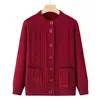 Cárdigan de Punto Holgado de Moda para Otoño para Madres, Ropa de Abrigo de Manga Larga para Mujeres de Mediana Edad y Mayores, Suéter Rojo