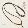 Cordão de Colar com Nó de Transferência Tecido com Fio de Ouro Artesanal Pingente de Jade Fivela de Segurança de Cera de Abelha de Jade Ajustável Flor de Pessegueiro
