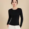 Camiseta básica de color liso para mujer con cuello redondo, suave y agradable para la piel, elástica, adelgazante, adecuada para ir al trabajo, se puede usar como capa exterior, top de punto