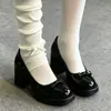 Zapatos Pequeños de Cuero con Tacón Grueso y Lazo Francés 2026 Nuevo Estilo Otoño Versátiles con Faldas Tacones Altos Boca Baja Zapatos de Salón