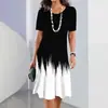 Ventas transfronterizas explosiones vestido estampado geométrico degradado digital 3D manga corta texturizada fiesta elegante moda falda línea A