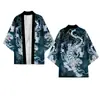 Directo de fábrica capa con tótem de dragón estilo chino marea nacional personalidad cárdigan de punto con plumas capa kimono túnica de siete mangas hombre