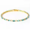 Pulsera rectangular de lujo ligero minimalista transfronteriza europea y americana en azul claro y blanco para mujer, moderna y versátil con cuentas de circonita de colores