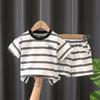 Dropshipping Conjunto de Camiseta de Manga Curta Listrada 2026 Novo para Crianças Estilo Coreano Roupa de Verão Meninos e Meninas Gola Redonda Camiseta Básica Tendência