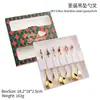 S Regalo de Navidad juego de cucharas de acero inoxidable lindo colgante cuchara de postre cuchara de café tenedor de fruta cuchara caja de regalo