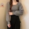 Suéter Rojo de Cuello Cuadrado para Mujer, Otoño e Invierno, Estilo Año Nuevo, Elegante Camiseta Base de Punto Interior con un Diseño Único y Mangas Abullonadas