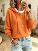 Moda europea y americana para mujer 2026 Sitio independiente de Amazon nuevo suéter de punto con capucha y cordón de manga larga prenda exterior holgada
