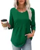 2026 Nova Blusa Feminina de Manga Média Amazon, Camiseta Feminina Casual da Moda com Pregas, Gola Redonda Baixa, Transfronteiriça, Versátil