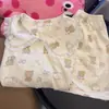 Nuevo pijama de moda para mujer con cuello de muñeca de Rilakkuma, conjunto de verano de manga corta y shorts con ribete de encaje, ropa de estar para niñas
