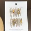 QianfanShengguang Hualing Luxo Leve Cruz Esculpida Olho de Gato Puro Feito à Mão Adesivos de Unhas Usáveis Unhas Postiças