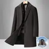 Casaco de lã masculino de comprimento médio, dupla face, jaqueta de lã espessa de inverno com forro de plumas removível, vestuário masculino casual de negócios