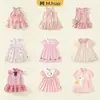 Vestido de bordado de estilo europeo y americano para niñas 2025 verano nuevo solapa manga corta falda de princesa venta al por mayor transfronteriza