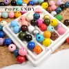 Acessórios para Joias DIY Contas Redondas de 14mm Contas de Madeira Coloridas Acessórios Contas Soltas Contas Redondas Versátil Flor de Sapato Contas Corrente para Celular Feita à Mão