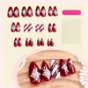 Unhas Vestíveis de Natal Amêndoa Vermelha Listrada Francesa Brilhantes Unhas Postiças Manicure de Alta Qualidade Unhas Vestíveis Atacado