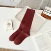 Calcetines de canalé a rayas rojas de angora para mujer, otoño e invierno, color liso, sencillos, versátiles, estilo japonés, calcetines largos de algodón