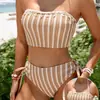 2026 Artículo Popular Transfronterizo Bohemio Caqui Rayado Concha Estrella de Mar Correa de Hombro Desmontable Top Corto Traje de Baño de Dos Piezas
