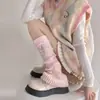 Aquecedores de perna femininos brancos para outono e inverno, estilo sino rasgado, de lã, estilo balé, aquecedores de panturrilha empilhados estilo japonês Y2K