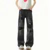 Jeans Rotos Estilo High Street Americano para Hombre, Diseño de Verano con un Ambiente Post-Apocalíptico, Pantalones Ligeramente Acampanados, Pantalones Rectos Versátiles de Marca de Moda