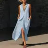 2026 Estación Independiente de Amazon Transfronterizo Europeo y Americano Nuevo Vestido Largo sin Mangas para Mujer con Cuello Solapa y Bolsillo de Hendidura