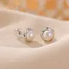 Pendientes Franceses de Moda Irregulares Redondos Mobius Chapados en Oro Plata de Ley S925 Perla de Agua Dulce Yilu Plata