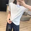 ¡Súper elegante! Camiseta de manga corta "llena de brillo" con cielo estrellado, brillo discreto con pedrería, top de algodón fino, corte recto casual de manga corta