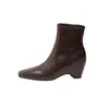 Botines Cuadrados Coreanos de 9 cm de Altura Elegantes y Delgados para Mujer 2026 Nuevos Botines con Cremallera Lateral de Tacón Alto Moda para el Trabajo