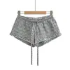 Shorts Rosas de Cuadros Sexy Estilo Europeo y Americano de Cintura Baja con Cordón y Encaje, Nuevos Shorts Holgados Casuales de Verano