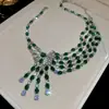 Colar de Corrente para Clavícula com Laço de Zircônia Super Brilhante e Pingente de Franja Assimétrico Estilo Corte Francês Corrente de Pescoço Leve de Luxo de Alta Qualidade para Mulheres