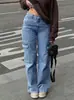 Pantalones vaqueros azules rectos de alta elasticidad para mujer, versátiles, de moda, casuales, para Amazon, AliExpress, sitio independiente transfronterizo