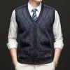 Roupas para homens de meia-idade e idosos, colete de pai, suéter, cardigã, colete de tricô para homem idoso, roupa jacquard de tamanho grande para avô