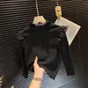 Capa base para niñas con forro polar, nuevo estilo otoño/invierno, con pequeñas mangas acampanadas, camiseta de manga larga de moda estilo coreano, perfecta como capa interior para niñas
