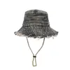 Sombrero de Pescador de Mezclilla Lavada con Borde Deshilachado Estilo Retro Japonés para Mujer, Sombrero de Cubo Simple Versátil Estilo Coreano, Sombrero de Sol para Exteriores de Ala Ancha