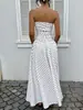 Vestido Largo de Lunares sin Tirantes de Cuello Alto sin Mangas Ajustado con Volantes Elegante Estilo Chica Popular para Ir al Trabajo Primavera Vestido Transfronterizo Europeo y Americano