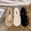 Sapatos Mary Jane peludos e macios para mulheres, estilo de noite de corte baixo, mocassins de maternidade, sapatos de algodão macios para outono e inverno, sapatos de algodão para exterior estilo francês