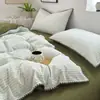 Juego de ropa de cama de cuatro piezas de algodón puro, algodón lavado, punto de triángulo, rayas grises, todo algodón, Clase A, apto para bebés y madres, incluye funda de edredón, sábana bajera y ropa de cama