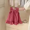 2025 Estilo Coreano Meninas Verão Elegante Saia Lanterna Infantil Saia de Renda Folha de Lótus Vestido de Princesa Infantil Solto