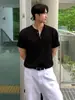 Camiseta de punto de manga corta estilo Old Money Myq para hombre, verano, holgada, cuello Henley, manga corta, estilo coreano, ropa de trabajo, top versátil