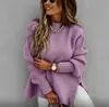 Suéter de Tricô Grosso com Gola Alta Meia-Calça, Cor Lisa, Manga Longa, Fenda Lateral, Modelo Soltinho, Novo para Outono e Inverno 2024, Transfronteiriço, Amazon, para Mulheres