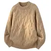 Suéter de Punto Grueso Trenzado Retro de Cuello Redondo para Hombre Otoño Invierno 2026, Tejido Multicolor Grueso Holgado, Capa Base de Punto