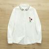Camisa de Manga Larga de Hilo de Algodón de Doble Capa para Mujer con Cuello de Muñeca Bordado Artístico Francés de Algodón Puro para Interior